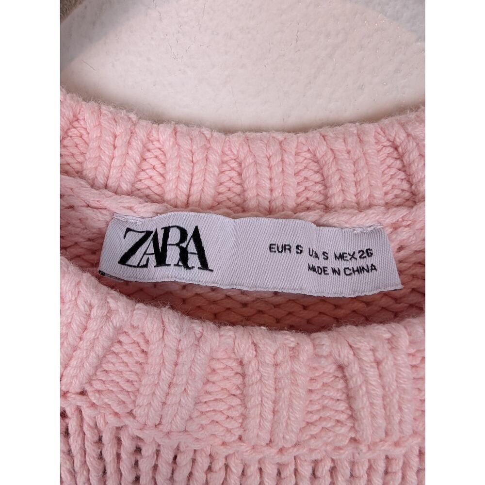 Zara Sweater Vest Chunky Knit Cropped Barbie 90s Y2K Cottagecore Pink Size S - Picture 8 of 10